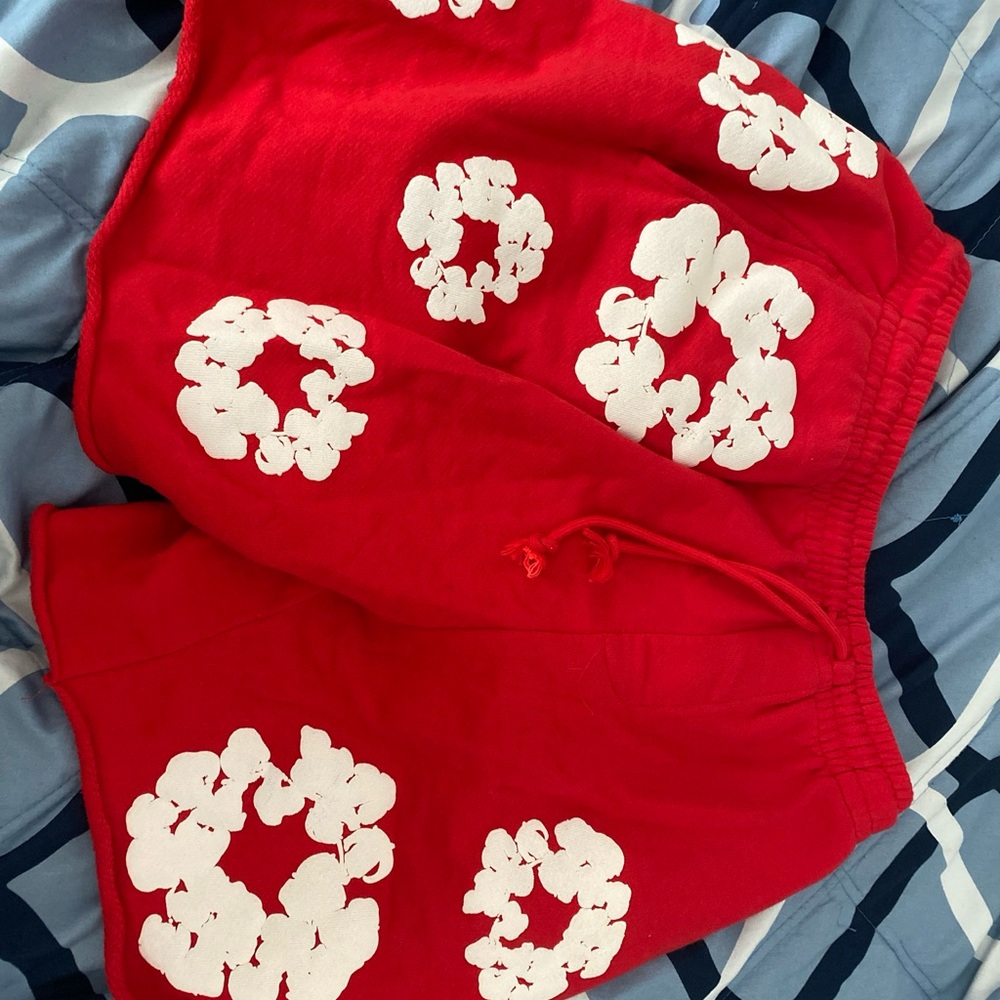 White on Red denim tears shorts from stock x cop before gone